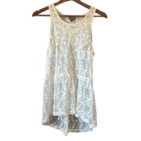 Express White Lace Crochet Tank Top High Low Sleeveless‎ Casual Blouse XS - Picture 1 of 5